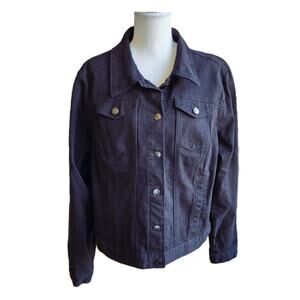 Time And Tru Black Faux Denim Button Cropped Jacket XL